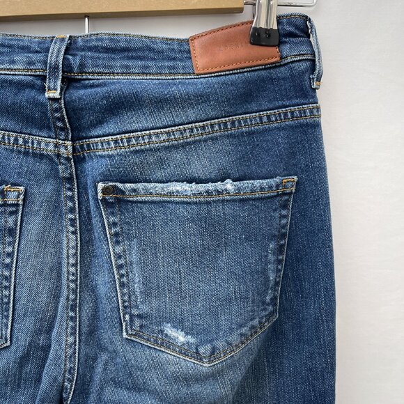 & Denim Skinny High Waist Jeans Ripped Distressed Knee Cuff Hem Blue Womens 28 - Picture 5 of 12